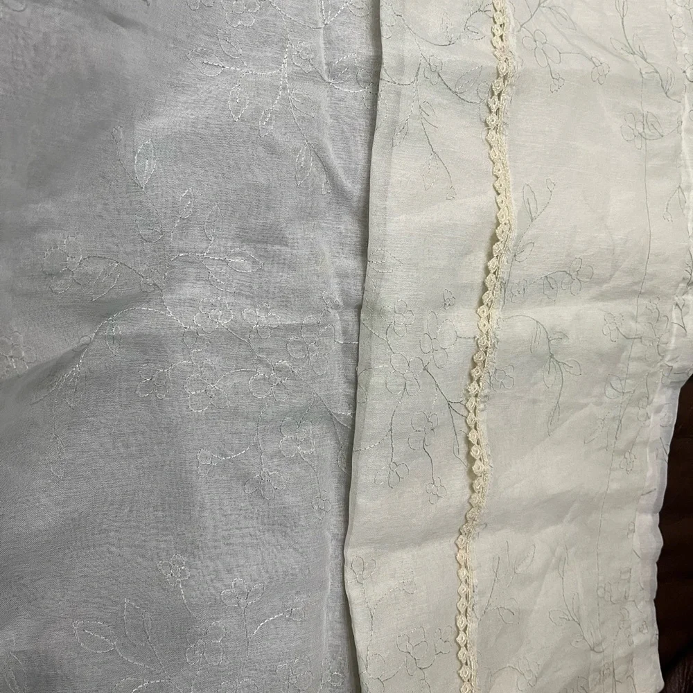 NWOT SET OF 2 SHEER CURTAIN PANELS W/NEEDLE EMBROIDERY